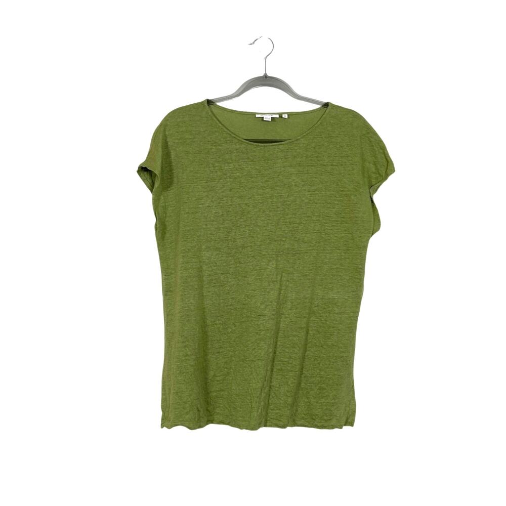 Chico's Womens 100% Linen Green Cap Sleeve Tee Size Medium Coastal Resort Beach